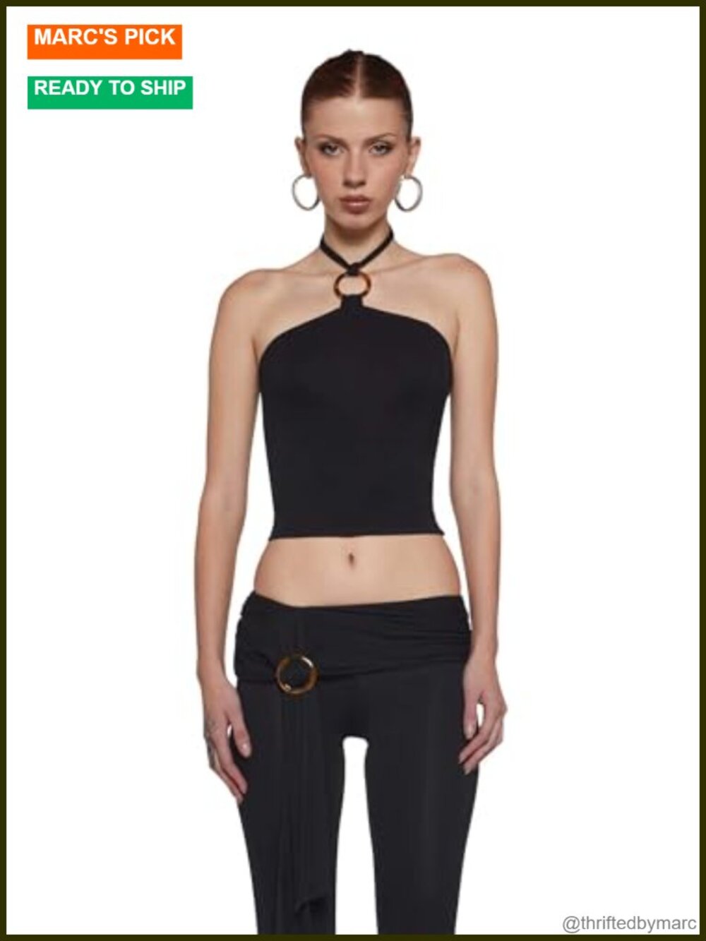 Stretch Jersey Halter Top O-Ring Detail Fitted Sleeveless